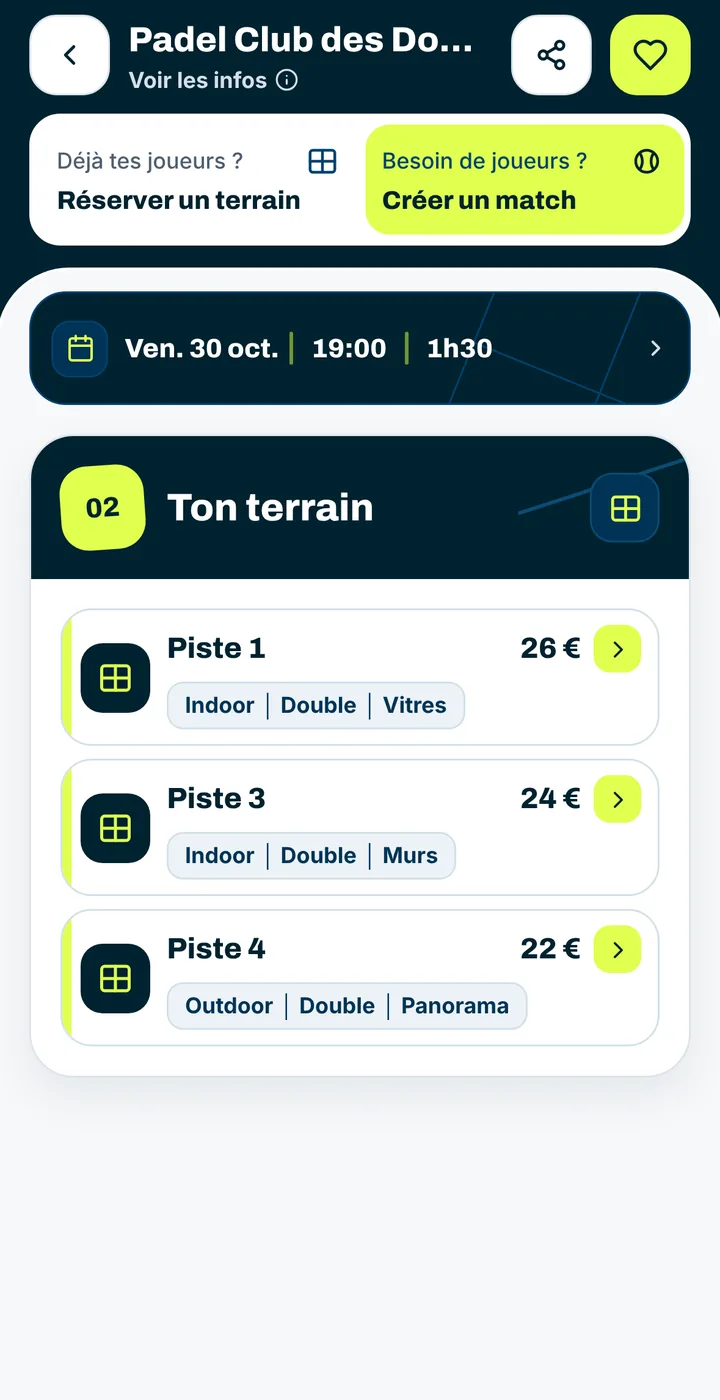 Choix de la piste chez un club partenaire